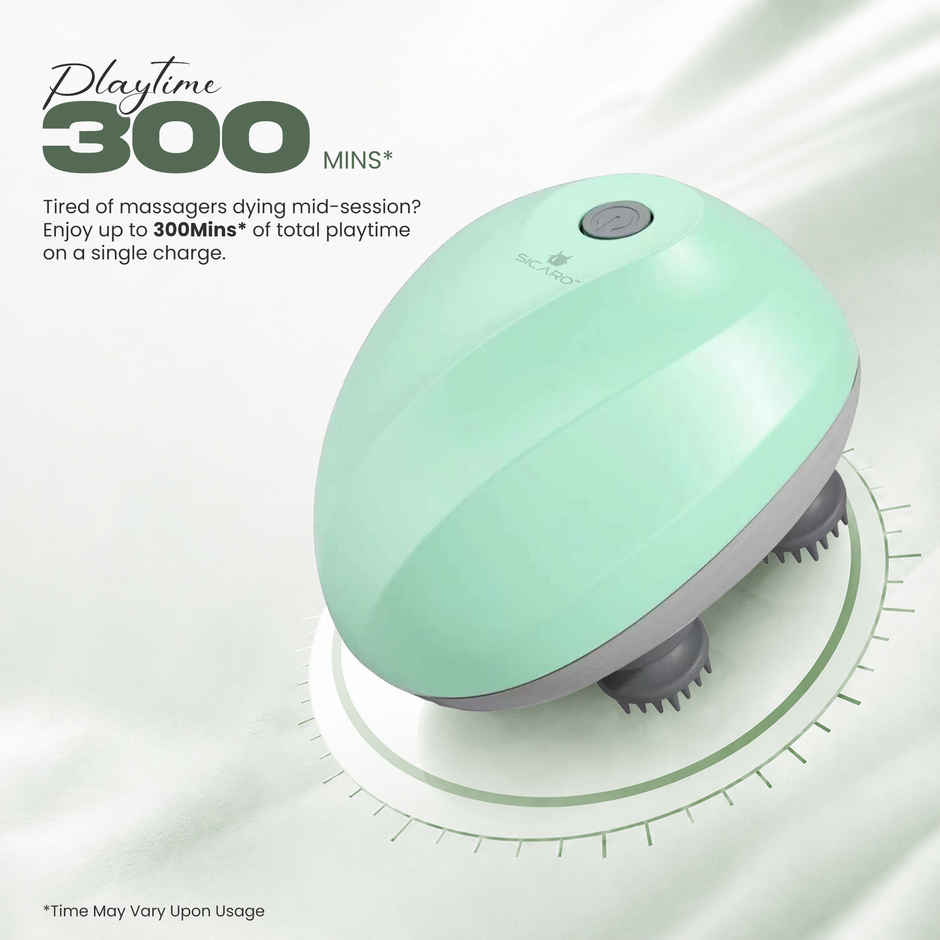 Sicaro RP201 Relax Pro Electric Rechargeable Scalp and Body Massager | Soft Silicone Bristles | Green