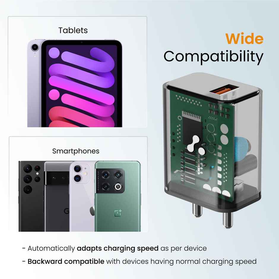 Ambrane 18W Wall Charger Usb Port, Quick Charge 3.0(Raap M10,Black Clear)