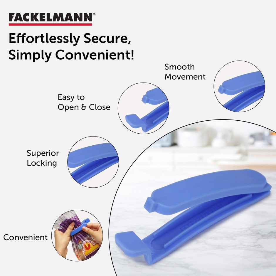Fackelmann Re-Usable Plastic Sealing Clips, Set Of 5 | Ergonomic Design, Durable & Easy To Use