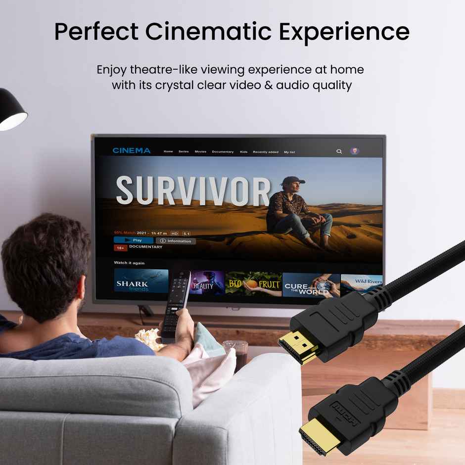 Ambrane (AHDMS-15) 1.5m High Speed HDMI Cable Supports 3D, 4K, ARC & CEC Extension, Gold Plated Connectors, Compatible with HDMI-Enabled TV, Set Top Box, Blu-ray, Gaming Consoles - Black