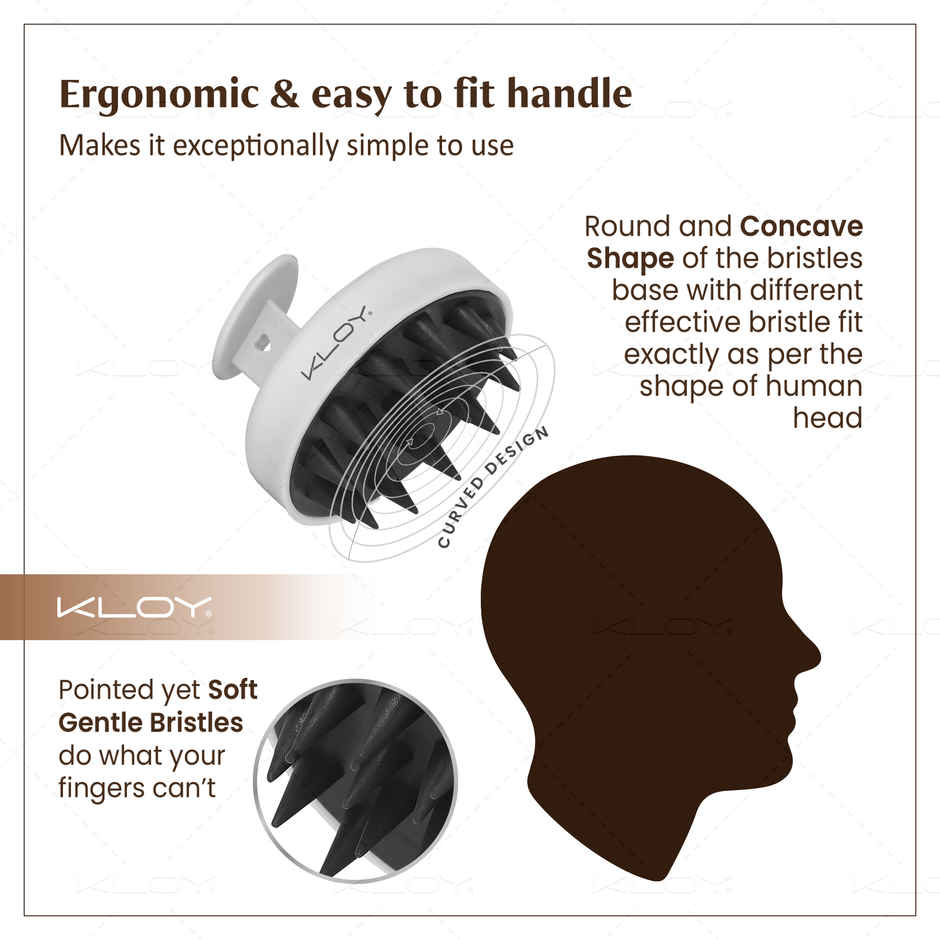 Kloy Round Hair Scalp Massager Shampoo Brush | Super Soft Bristles | Anti-Dandruff | White