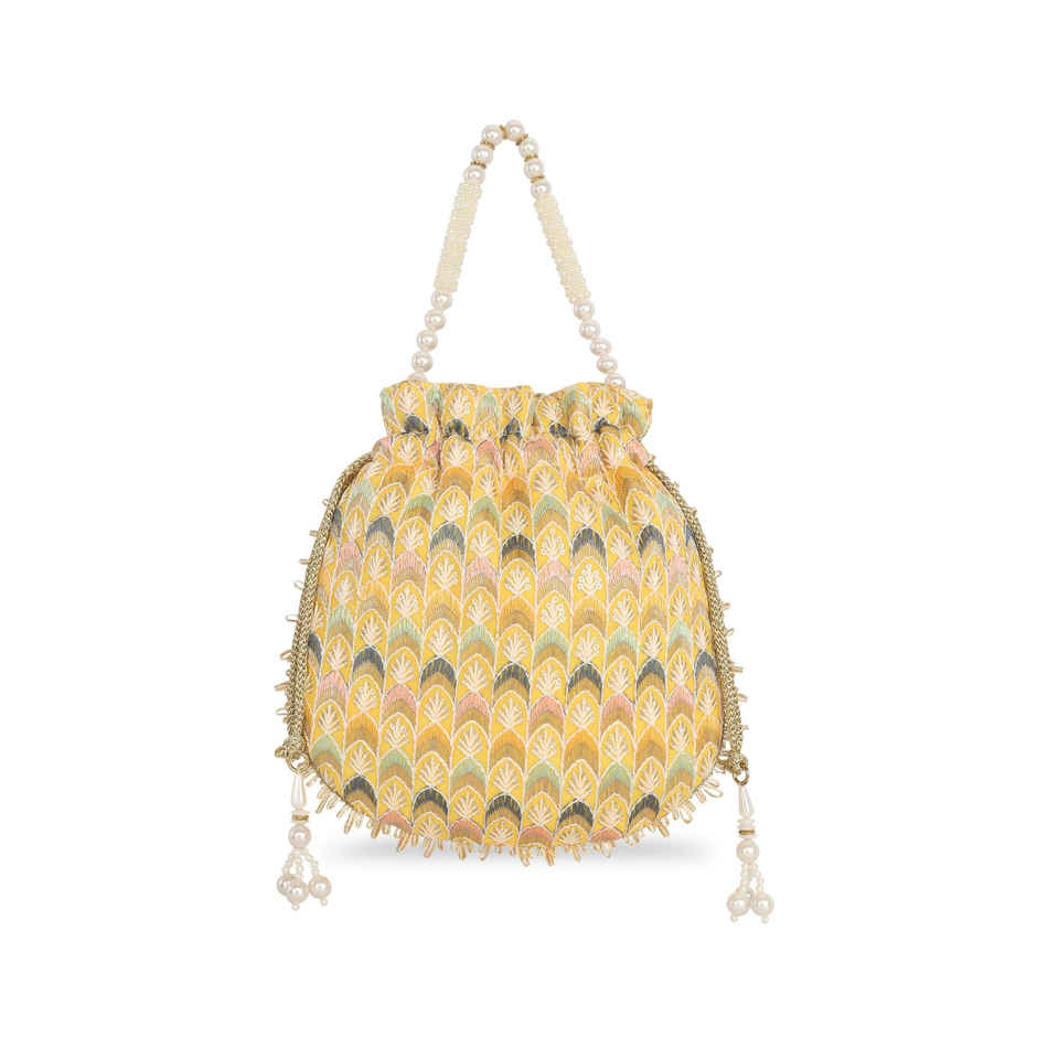 Lavie Women's Noor Chevron Embroidered Potli | Small | Yellow