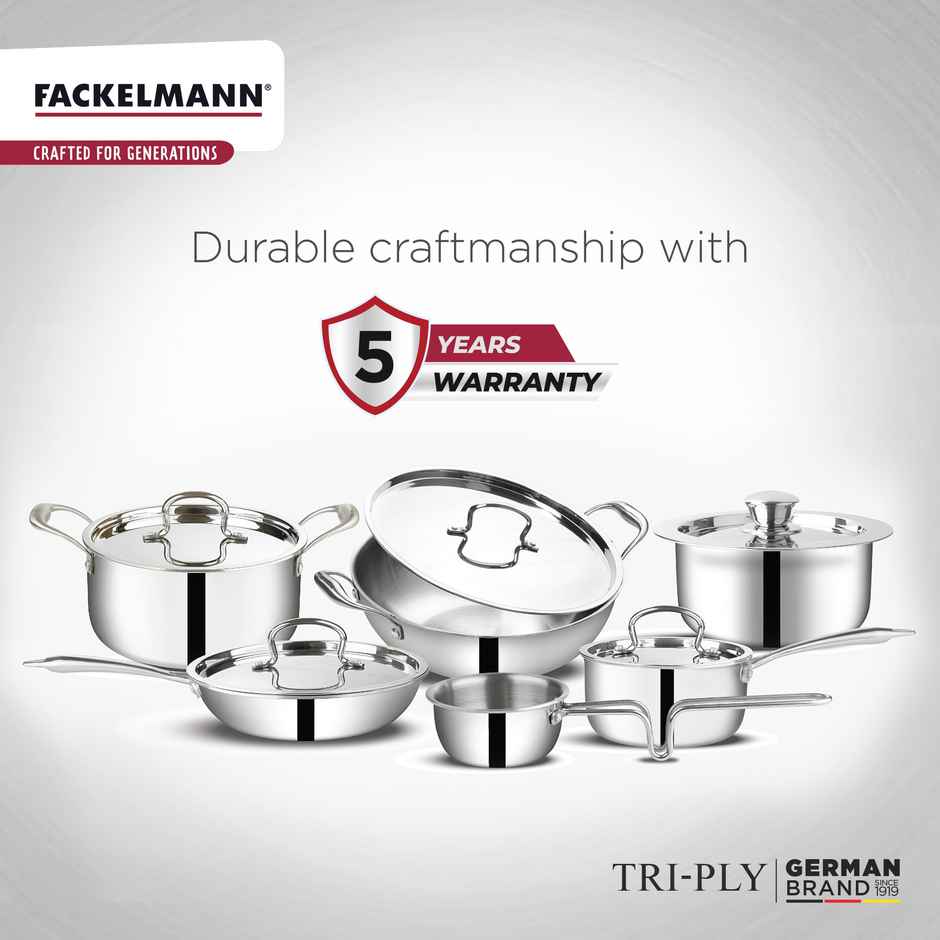 Fackelmann 24 cm Frying Pan, Triply | with Lid | German Quality | Energy-Efficient Fry Pan | Non-Toxic | Even Heating | Ideal for All Cooktops | Hassle-Free Maintenance | 5 Year Warranty