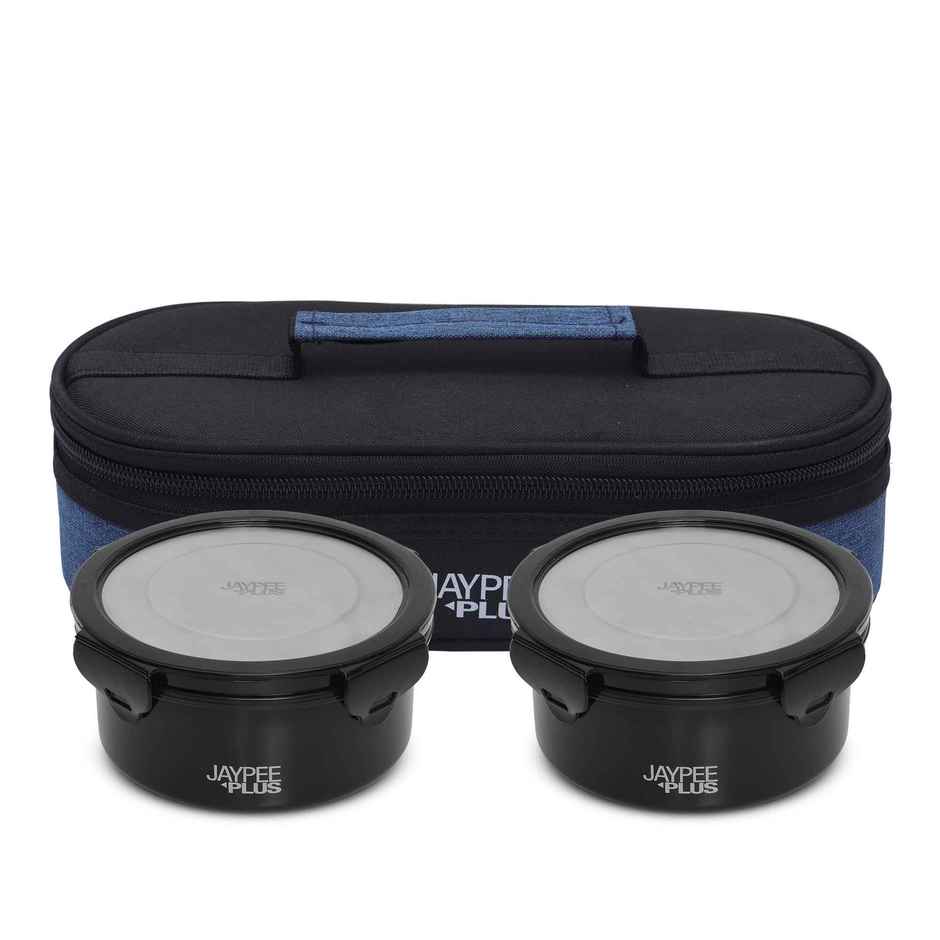 Jaypee Plus Microplus Inner Stainless Steel Leak Proof Lunch Box with Bag | Black - 2 x 400 ml