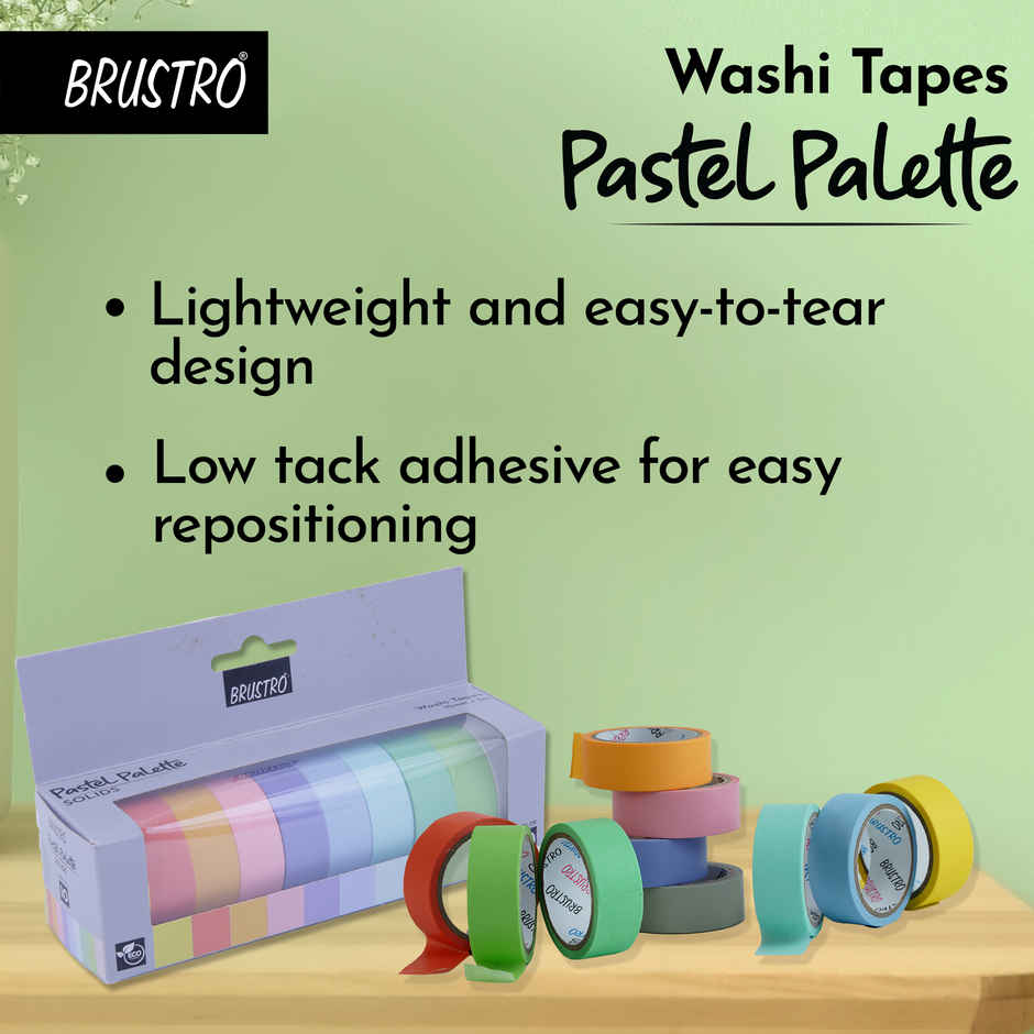 Brustro Washi Masking Tapes Pastel Palette Solids Shade | 15 mm X 5 m