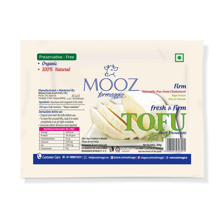 Mooz Fresh & Firm Tofu | Soy Paneer |High Protein |Zero Preservatives| Bean Curd