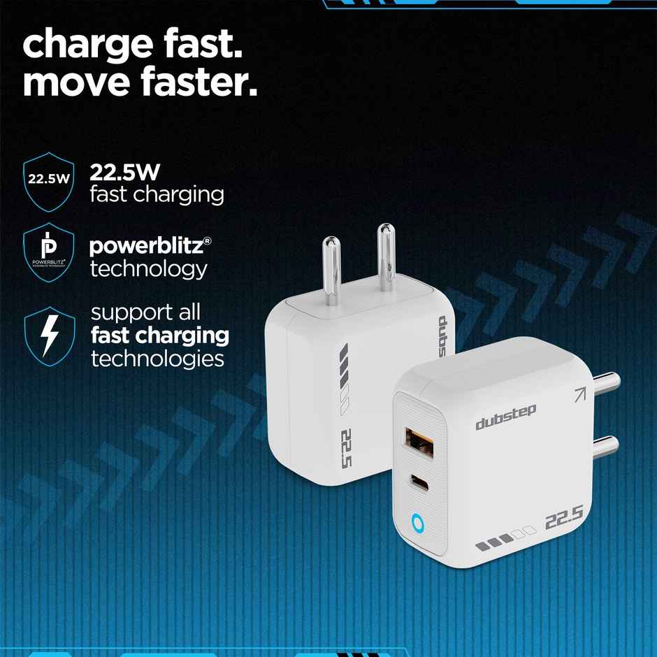 Dubstep Sprint 22.5W Superfast Wall Charger | Adaptor Only | White