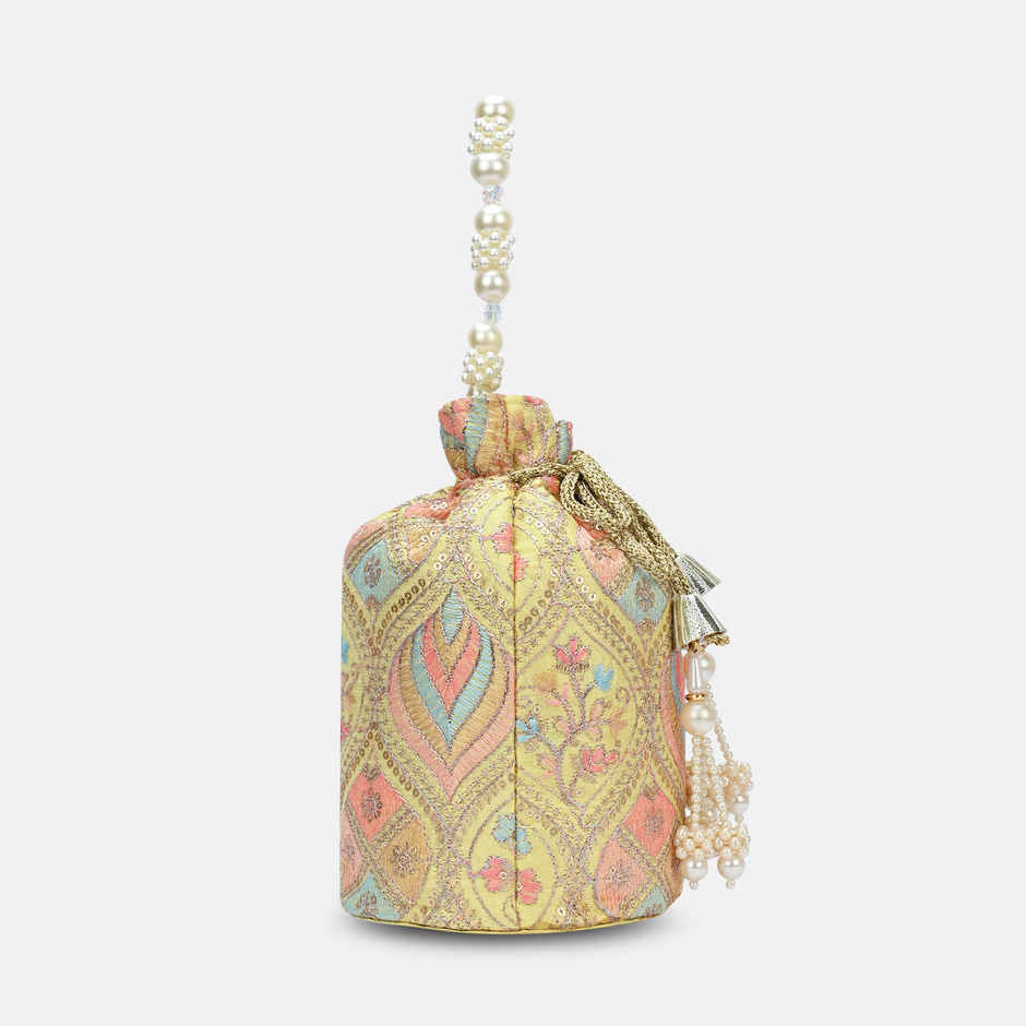 Lavie Women's Sara Structured Potli Bags For Ladies & Girls | Pouche Festive Seasons & Wedding | Medium | Ocher