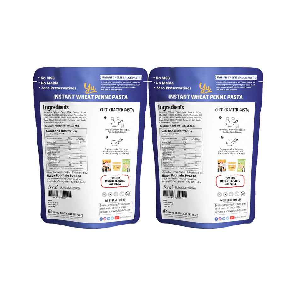 Yu Cheese Sauce Instant Cup Wheat Pasta - Combo Pack