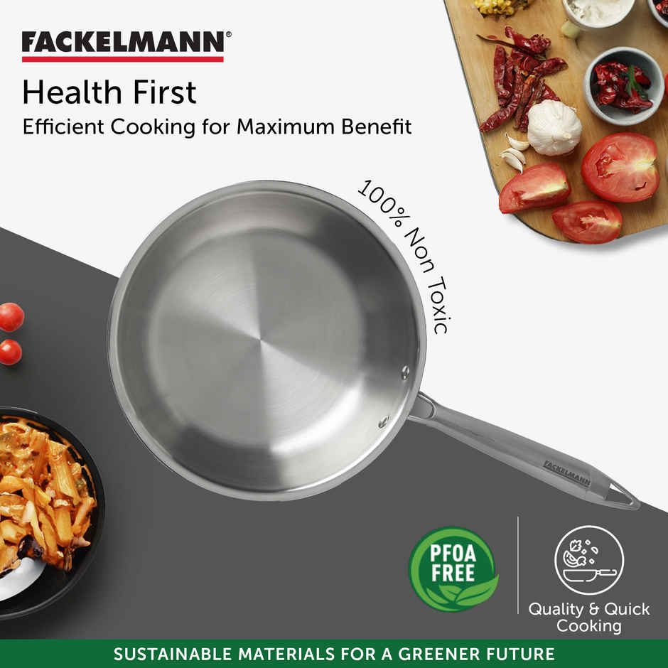 Fackelmann Stainless-Steel Triply Frypan with Lid, 20 cm