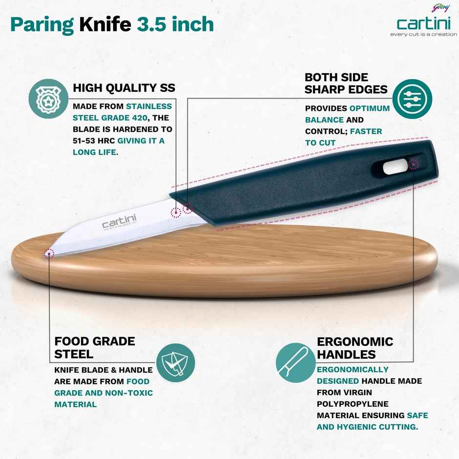 Godrej Cartini Creative Kitchen Knife (Pairing Knife, Easy Chopping Knife,Fine Dicing Knife) - Teal
