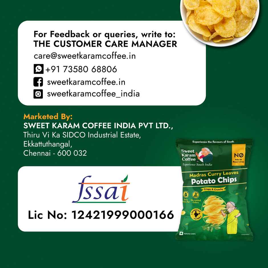 Sweet Karam Coffee | No Palm Oil Potato Chips | Madras Curry Leaves
