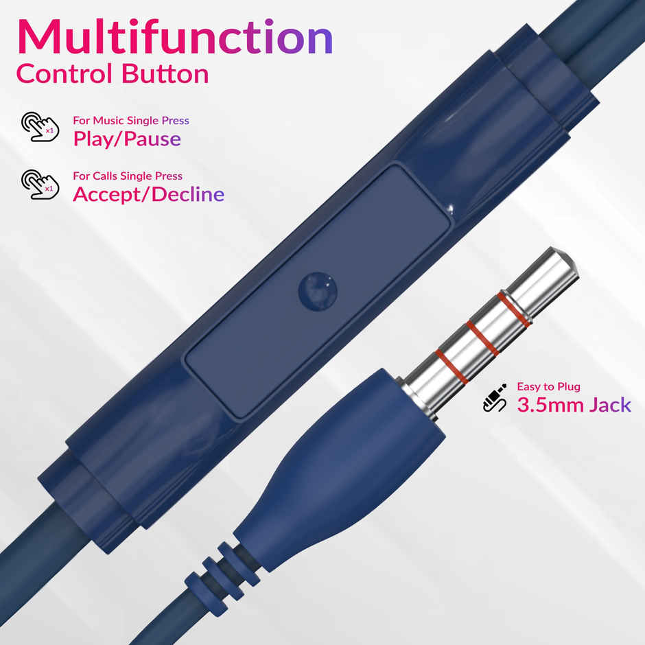 Aroma HF603 Wired Earphone With Mic 3.5Mm Jack I 10 Mm Drivers For Mobile | Tablet,Laptop I Blue