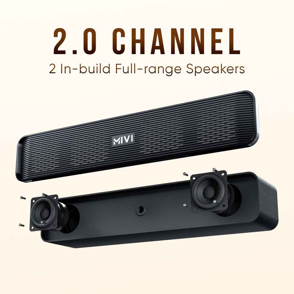 Mivi Fort H30 | 4000 mAh | 6H Playtime | BT v5.1 | 30W Bluetooth Soundbar | Black | 2.0 Channel