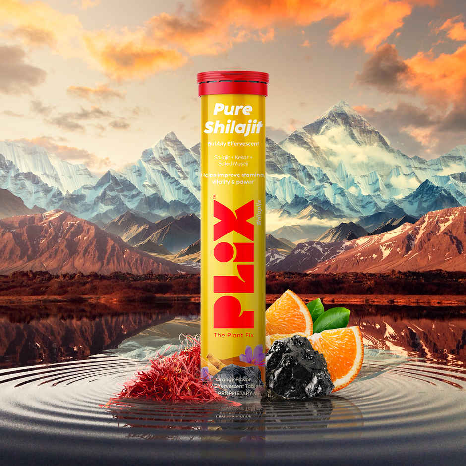 Plix Shilajit Effervescent with Saffron & Safed Musli for Vitality & Performance (Orange) - Pack Of 1