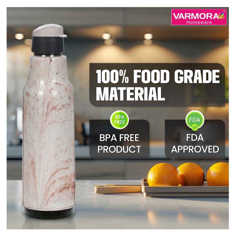 Varmora SS Sofia 600- Insulated Inner Steel Water Bottle Brown Plastic Hot & Cold 600 ml