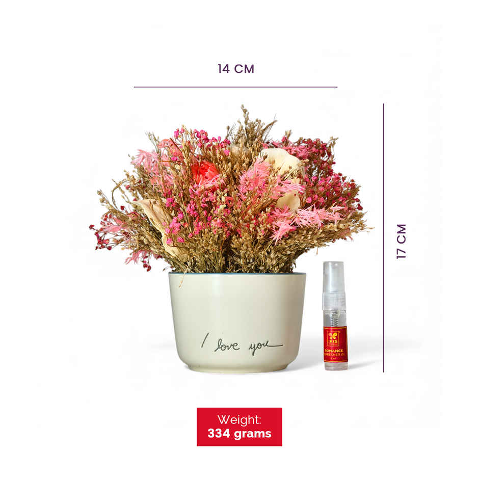 Pink Blossom Dry Flowers in Ceramic Vase with Fragrance Spray | Ideal for Gifting | IRIS