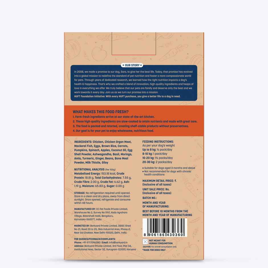 HUFT Sara's Wholesome Classic Chicken & Brown Rice Dog Food Pack