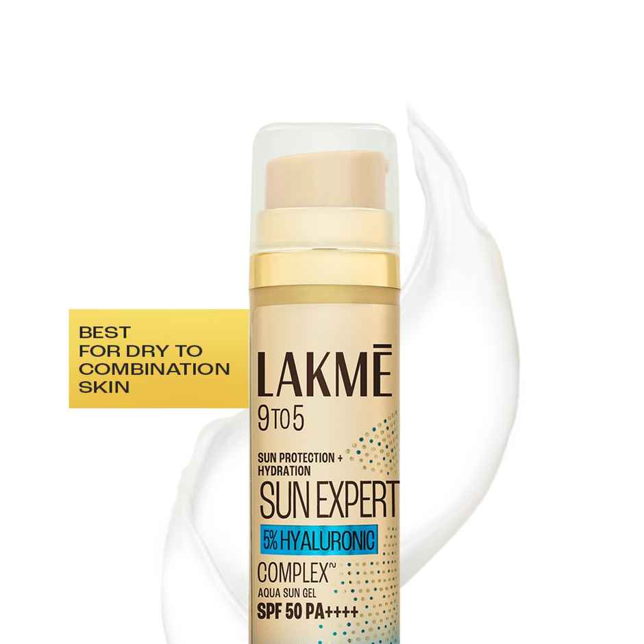 Lakme 5% Hyaluronic water-light Sunscreen Gel SPF 50 PA++++ For Oily Skin, Plump & Hydrated Skin