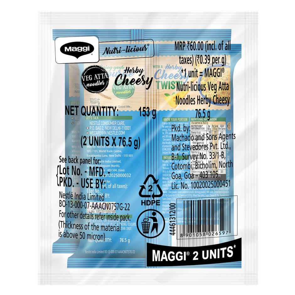 Maggi Nutri-Licious Veg Atta Noodles Herby Cheesy