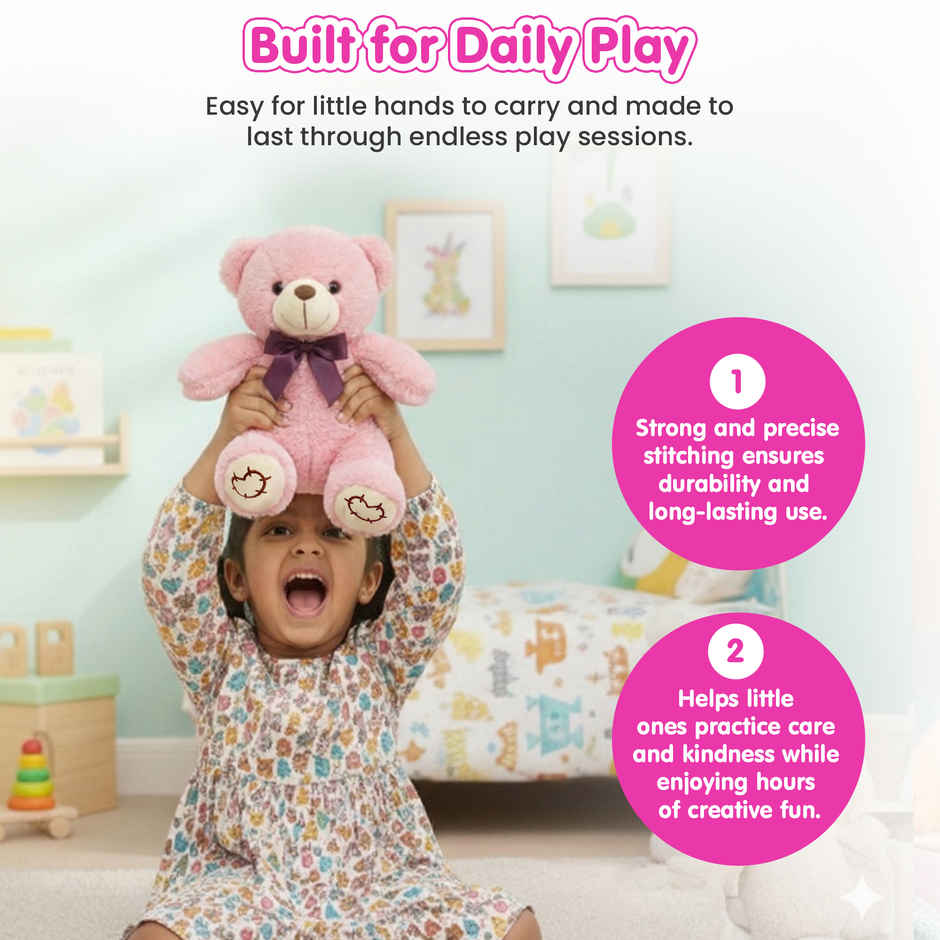 Kidology Cute Pink Teddy Plush Stuffed Toys | 20 cm | Color and design may vary