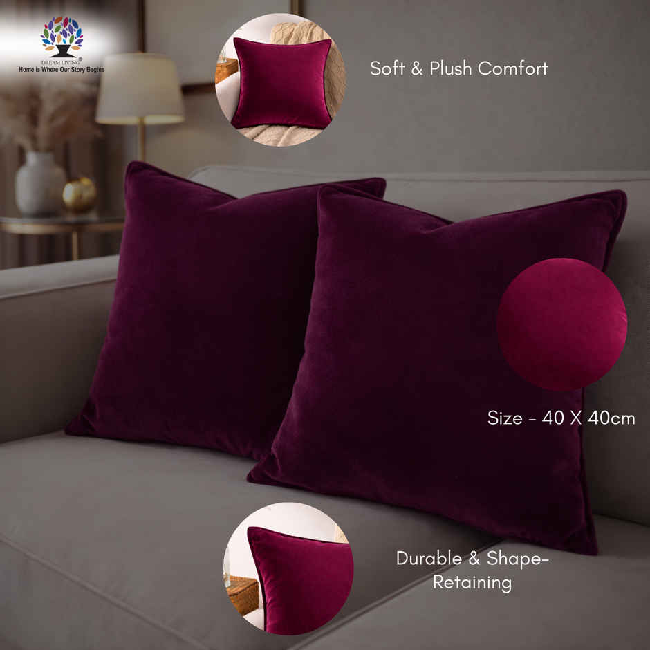 Dream Living Solid Cushion Covers Velvet Decorative Cushion Cover 40x40 cm | Set of 2 | Maroon