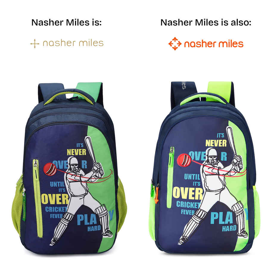 Nasher Miles Cricket Fever Backpack- Unisex-3 Compartment College Bag- Green- 45L