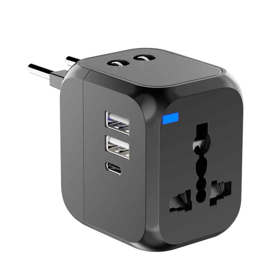 Dubstep Voyager 25W Universal Travel Adapter with Dual USB-A & Type-C Port (Black)