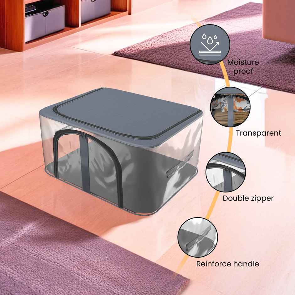 Kuber Industries PVC Transparent Zip Lock Saree Organizer | Clothes Storage Bag for Wardrobe | Grey