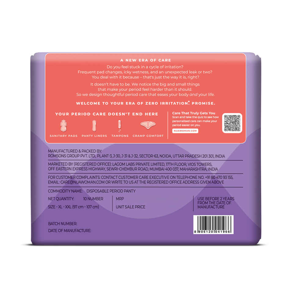 Nua Comfort Disposable Period Panties XL-XXL | Ultra-Absorbent | Pack of 10 Panties