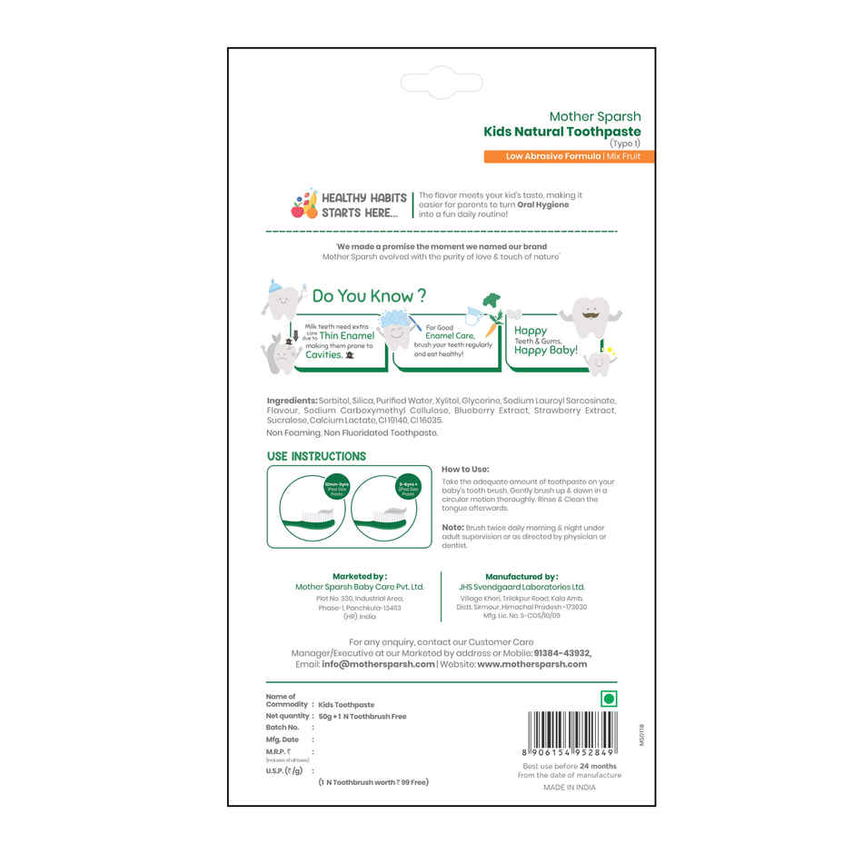 Mother Sparsh Kids Natural Mix Fruit Toothpaste