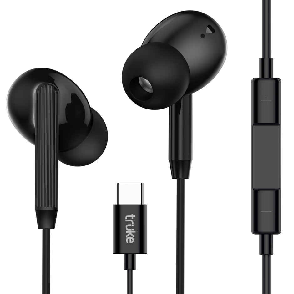 Truke Bass 1 In Ear Wired Earphones With Type C Jack, 13mm Drivers, Smart Controls | Black