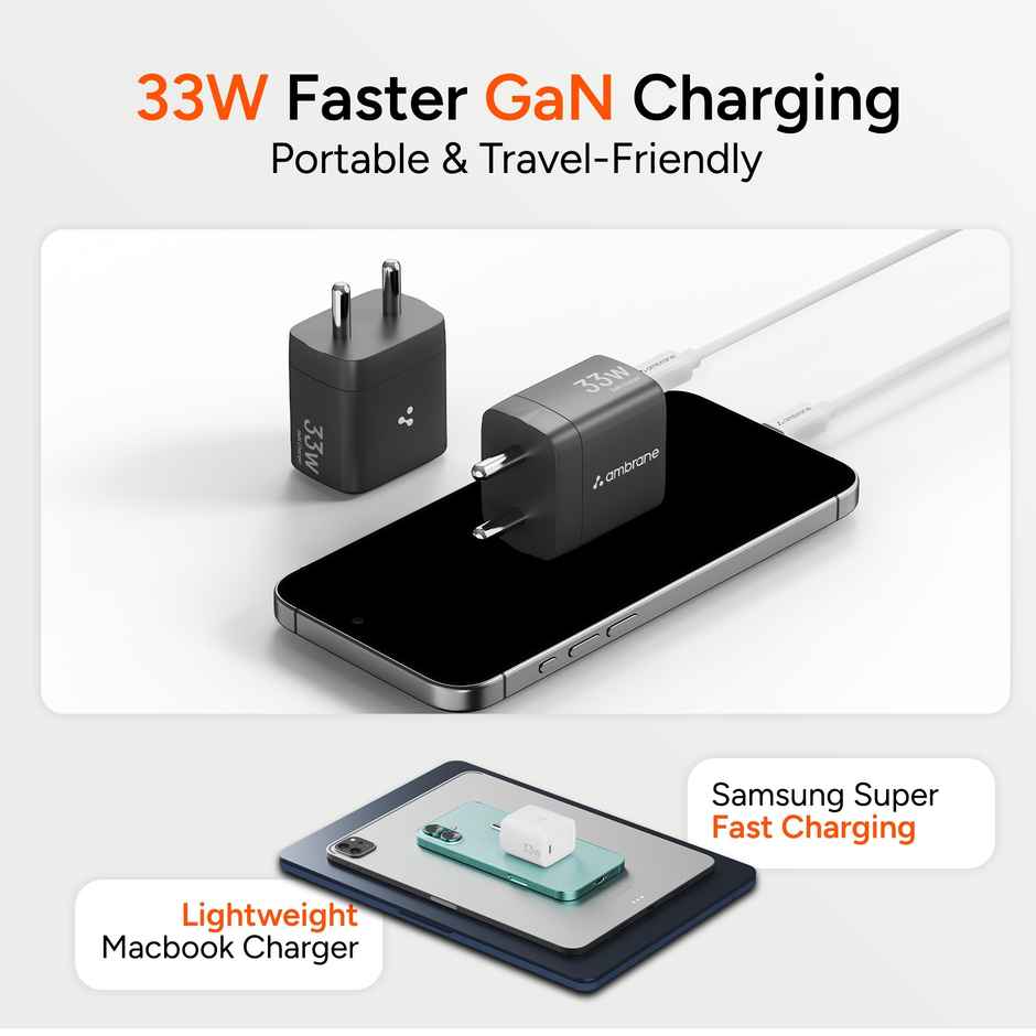 Ambrane Charge 33 Black Wall Charger for iphones Android Taples Type C | White