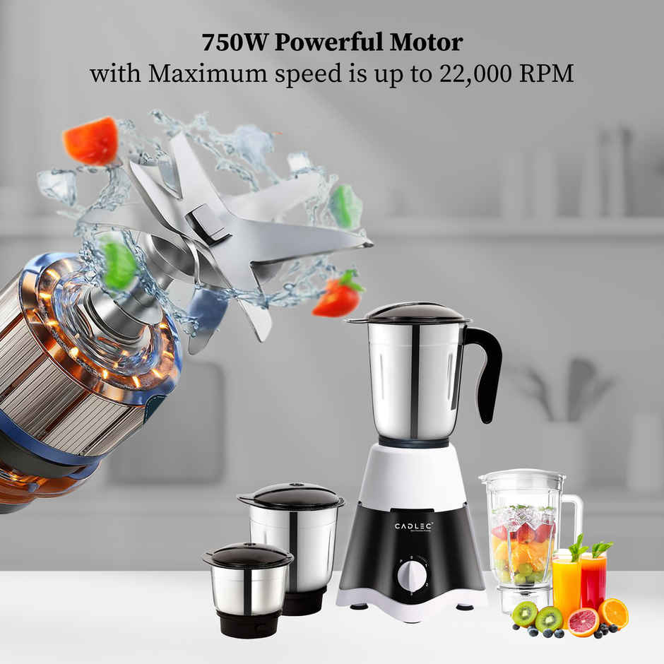 Cadlec JarGenie 4 Jar 750W Mixer Grinder | Juicer | Blender | ABS Body | Black