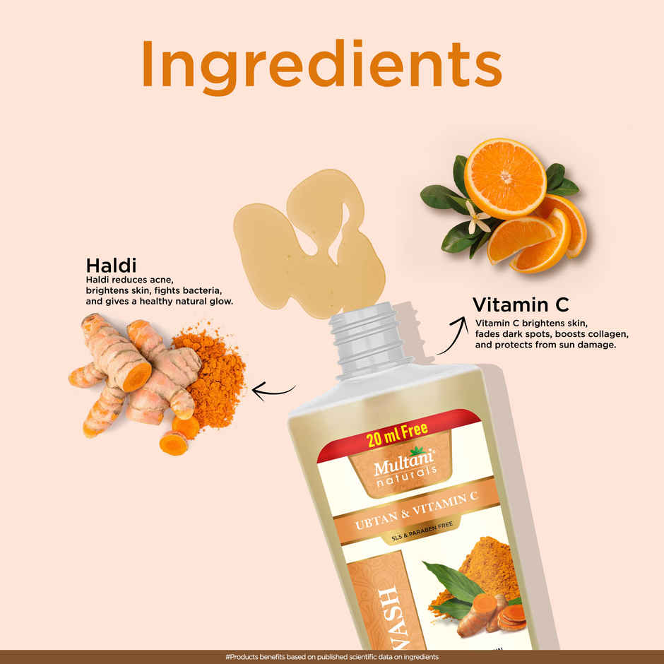 Multani Naturals Ubtan & Vitamin C Face Wash | Reduce Tan & Boost Radiance | No SLS Paraben