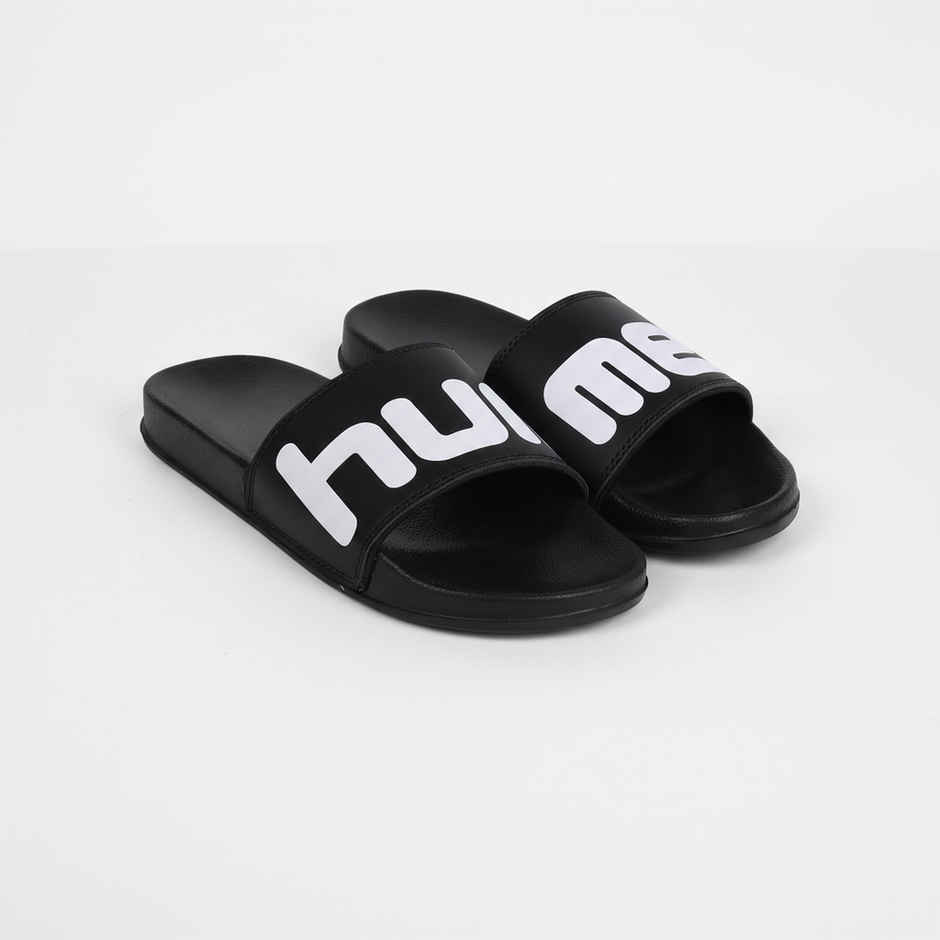 hummel Chunk lightweight slides for Men with Cushioned Sole and Arch Support | Black | 8