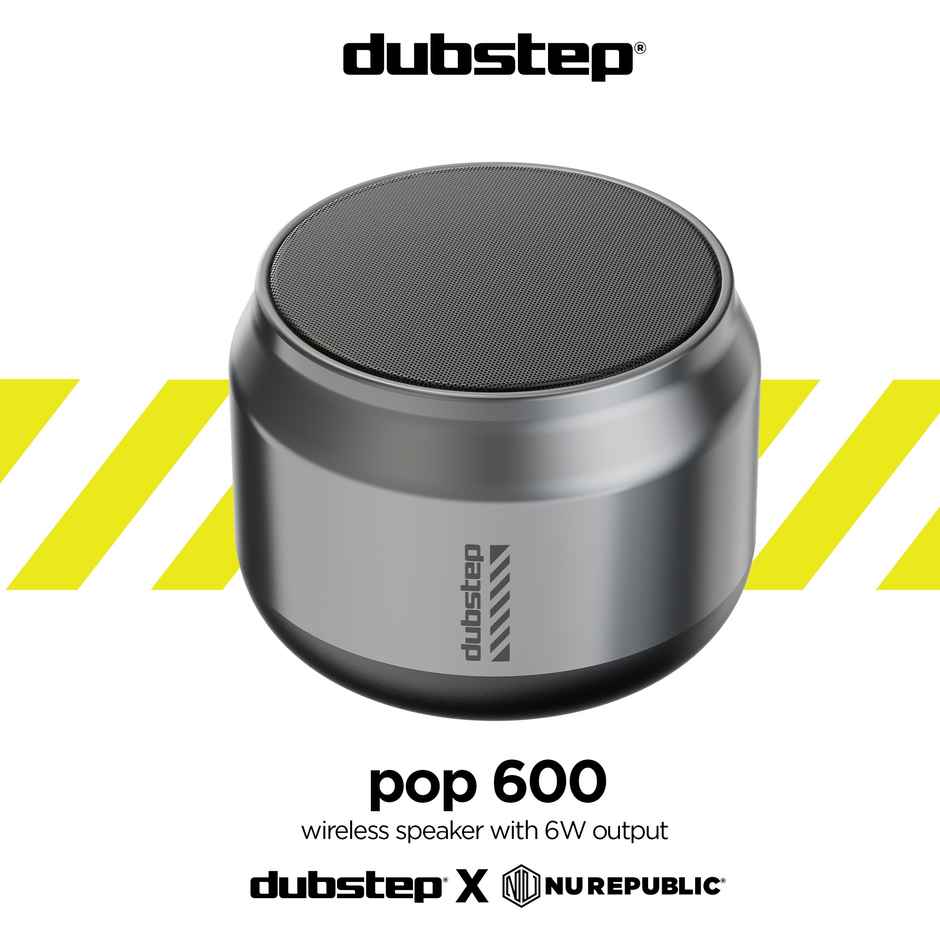 Dubstep Pop 600 Wireless Speaker With 15Hrs Playtime,  52mm Dynamic Driver, 6W Output, Bluetooth v5.3 -  Grey