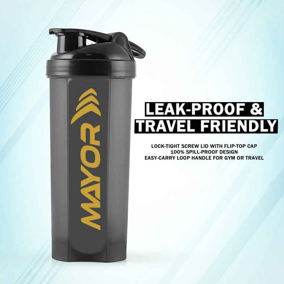 Mayor Shaker Bottle | BPA Free | Gym and Sports Bottle | Black - 700 ml