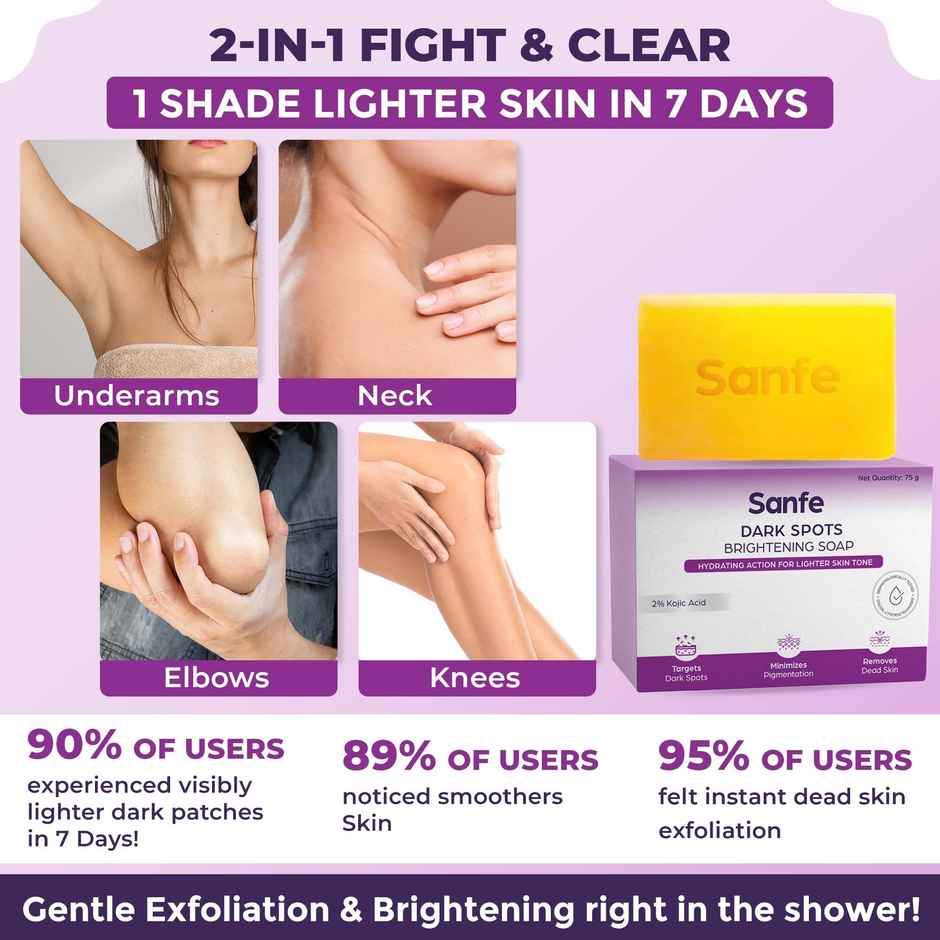 Sanfe Dark Spots Brightening 2% Kojic Acid Body Soap | Skin Whitening, Tan Removal