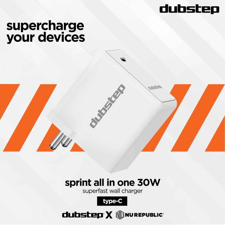 Dubstep Sprint All-in-one 30W 6A Charger with Type-C to Type-C Cable Supports All Fast Charging Technologies(Cable Included) - Red