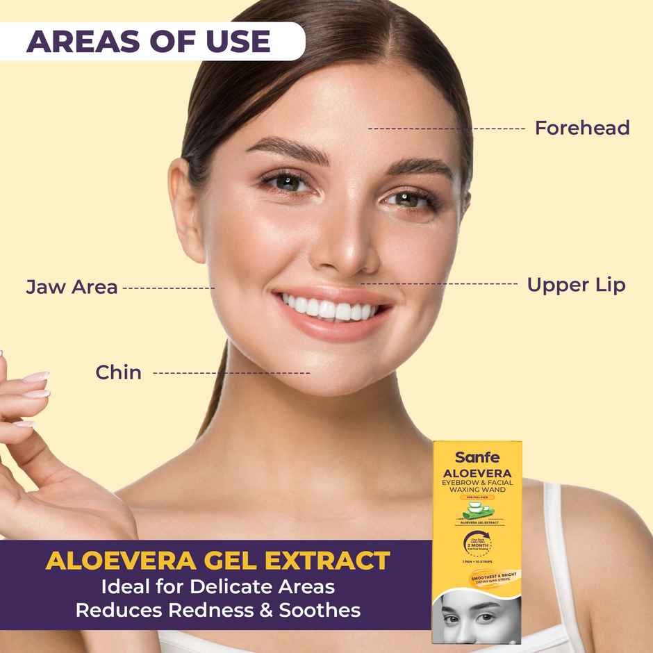 Sanfe Eyebrow & Facial Wax Pen | Aloe Vera for Easy Hair Removal | 1 Pen + 10 Strips