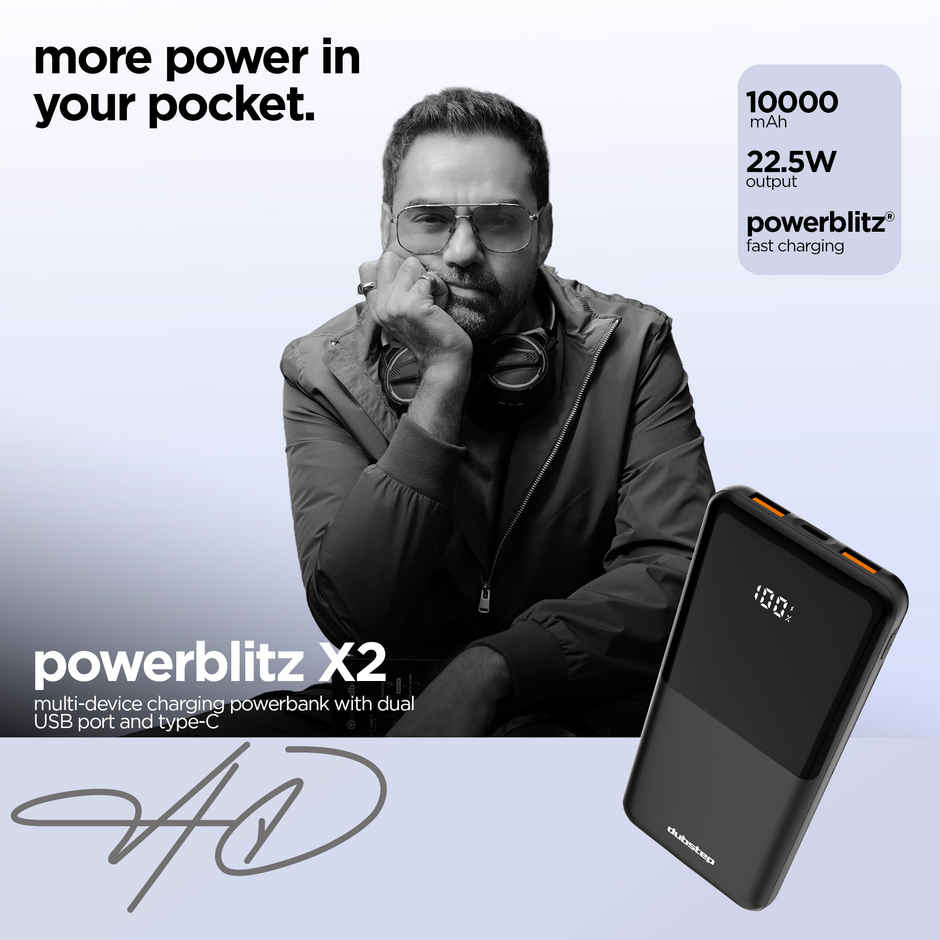 Dubstep Powerblitz X2 10,000 mAh with Dual USB Port & Type-C Multi Device Charging Powerbank (Black)