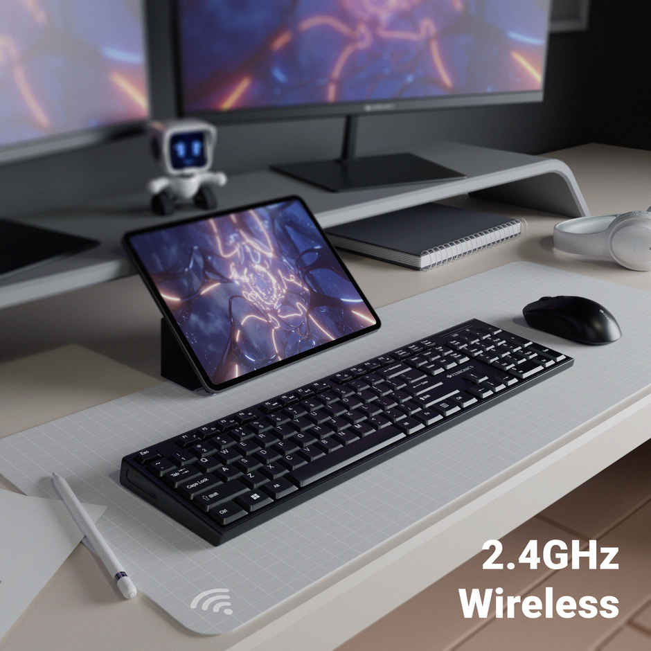 Zebronics Companion 304 Wireless Combo, 104 Keys, Key, 12 Multimedia Keys, 1600 DPI | Black