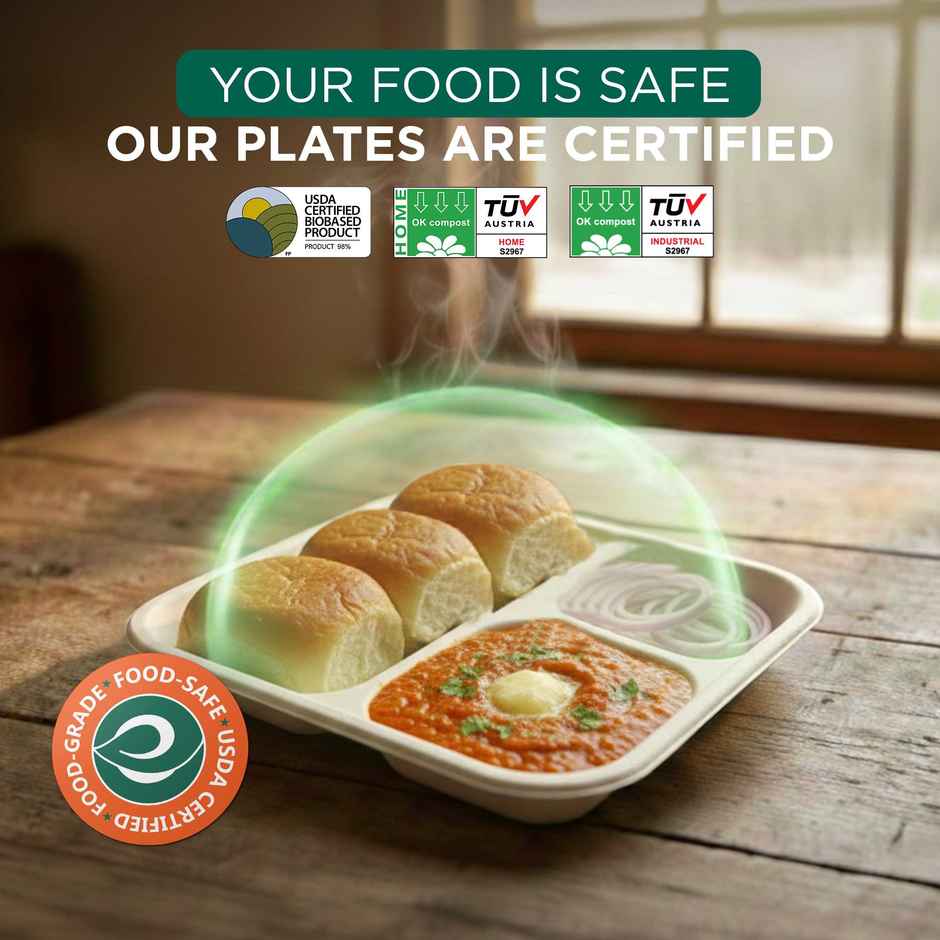 ECO SOUL | Bagasse Disposable Meal Tray/Plates | Square | 5CP | 10 Count