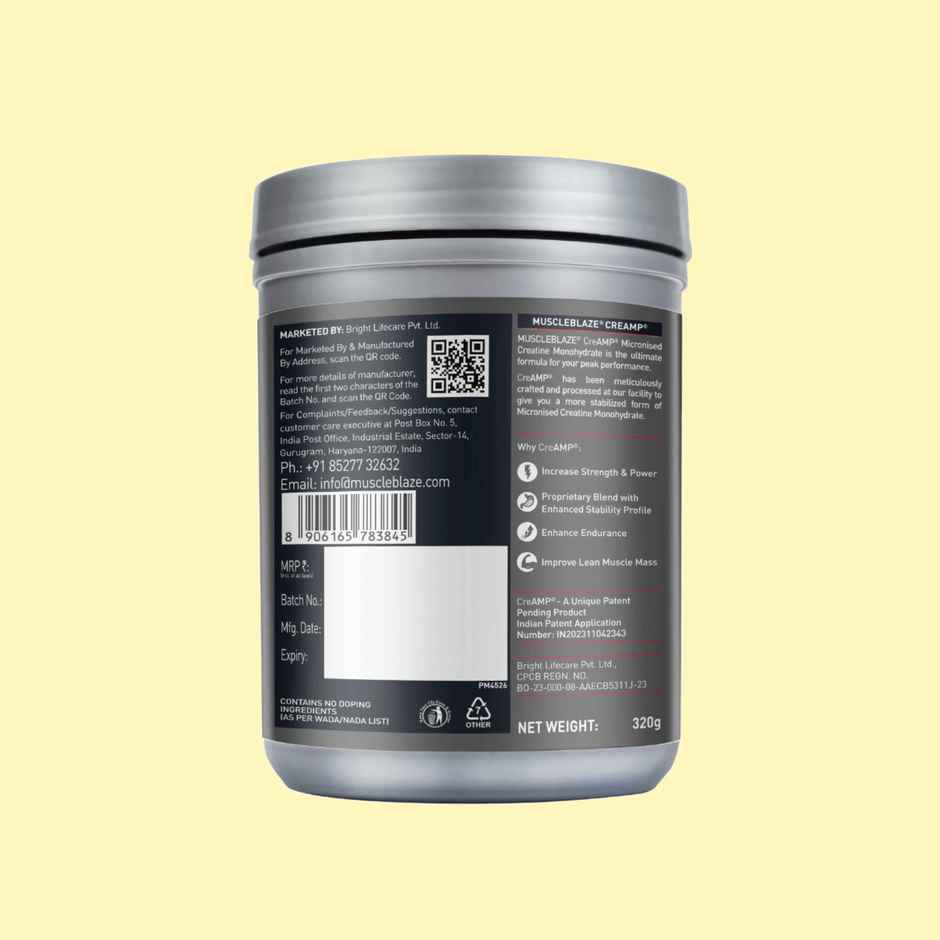 MuscleBlaze Creatine Monohydrate CreAMP with CreAbsorb | 80 Servings | Citrus Blast