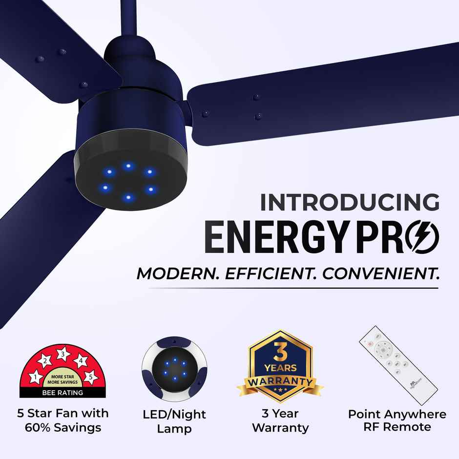 RR Signature Energy Pro BLDC Ceiling Fan, 1200mm, 5 Star, Silent Blue
