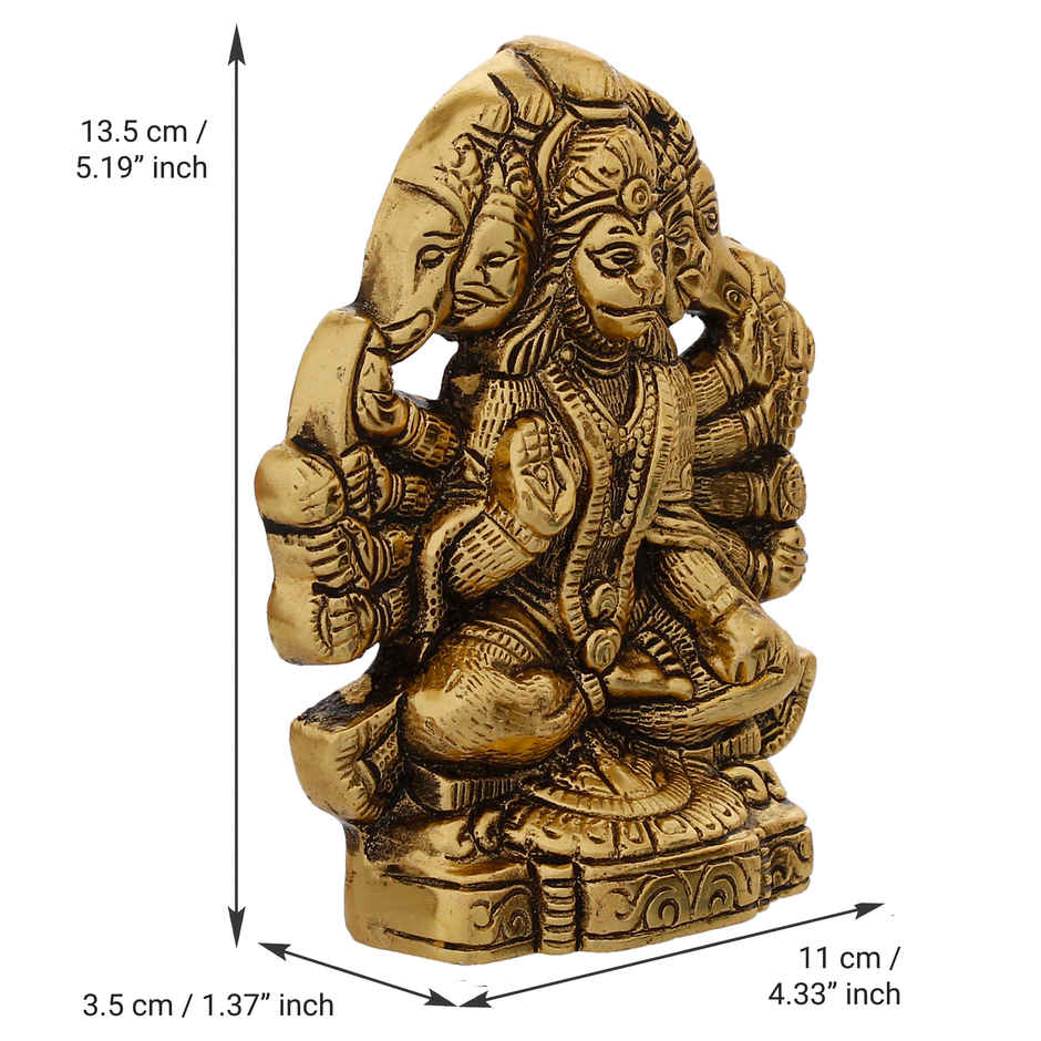 eCraftIndia Golden Metal Handcrafted Lord Panchmukhi Hanuman Statue
