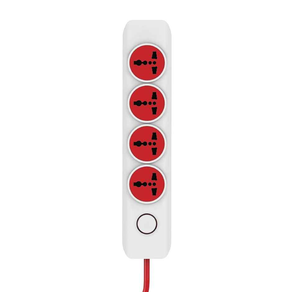 Ailkin 4 + 1 250 Volts Power Strip Extention Board with Master Switch, Indicator, Safety Shutter & 4 International sockets, Extension Cord for Home Appliances - Red & White 