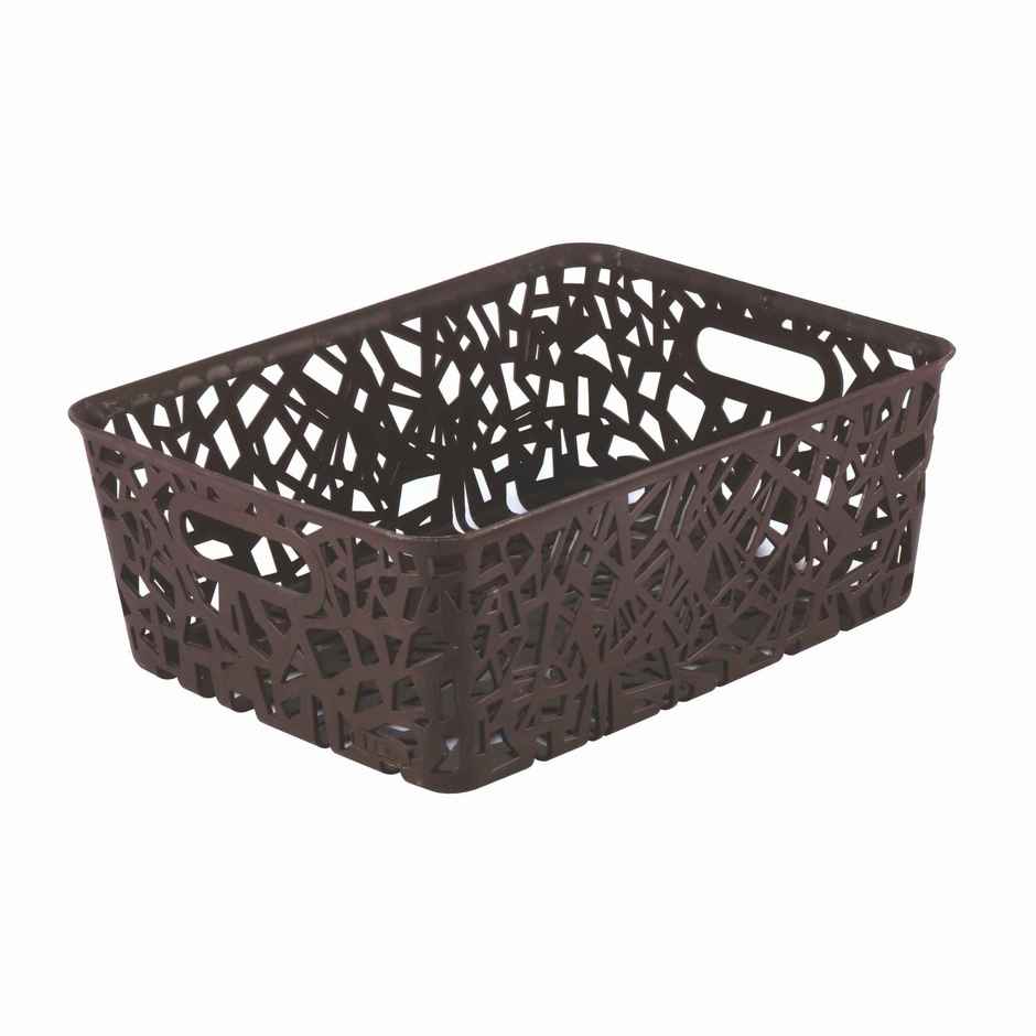 Flair Zig Zag Plastic Multi Purpose Storage Basket | 1 pc Small | Brown