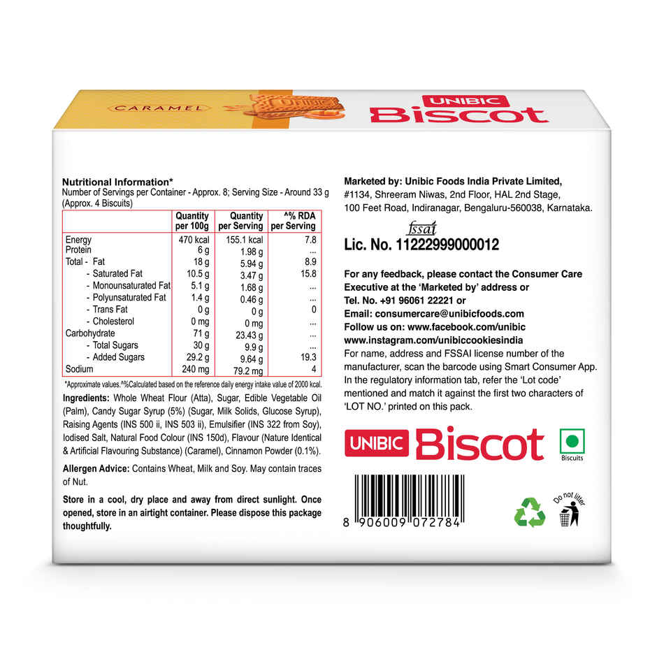 UNIBIC Biscot Caramel And Cinnamon Flavoured Atta Biscuits | Cholesterol-Free And Trans Fat-Free Combo